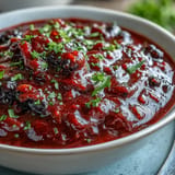 Sauce glistening with fresh blackberries and jalapeños, ready to enhance any dish.