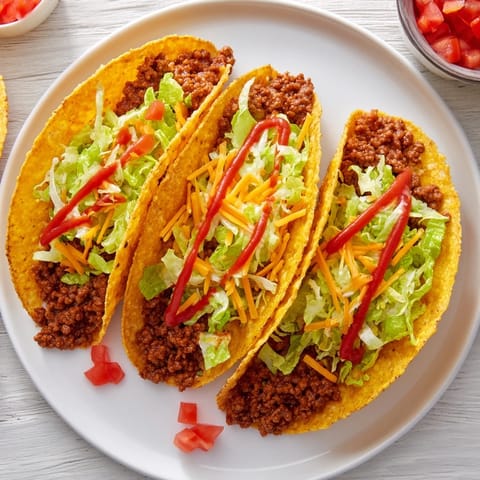Golden crunchy corn tortillas stuffed with savory Beef Tacos, topped with zesty salsa and lime.