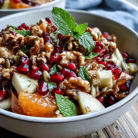 Refreshing pomegranate and walnut salad, a healthy, easy winter dish for any table.