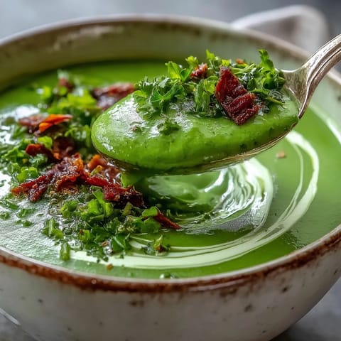 Creamy coconut Spinach Coriander Lemongrass Soup garnished with fresh cilantro and chili slices, served steaming hot.
