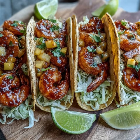 Golden shrimp coated in spicy sriracha sauce, nestled in warm tortillas topped with juicy mango salsa and crunchy slaw.