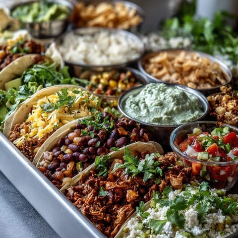 Cinco de Mayo Taco Bar Spread with colorful toppings and fresh ingredients.