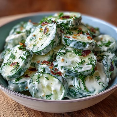 Creamy Cucumber Salad with Dill and Greek Yogurt, a light and refreshing side dish with crisp cucumbers and tangy yogurt dressing.