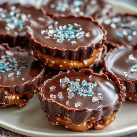 Peanut Butter Eggs: Pretzel Crust Chocolate Cups with crunchy pretzel base and creamy peanut butter filling topped with smooth chocolate.