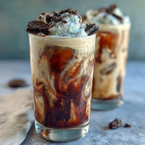 A creamy cookies-and-cream cold brew coffee with rich chocolate flavors and a smooth, indulgent finish.