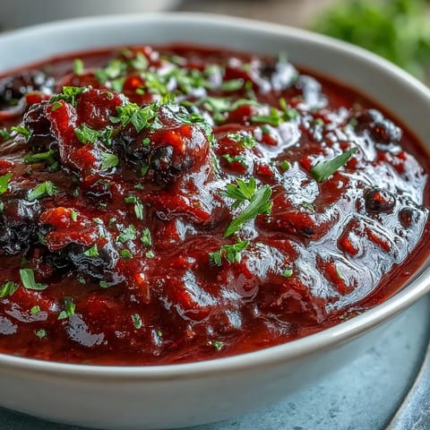 Sauce glistening with fresh blackberries and jalapeños, ready to enhance any dish.