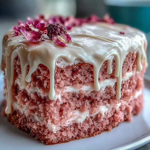 Elegant pink velvet cake with dreamy rosé buttercream and divine gold accent.