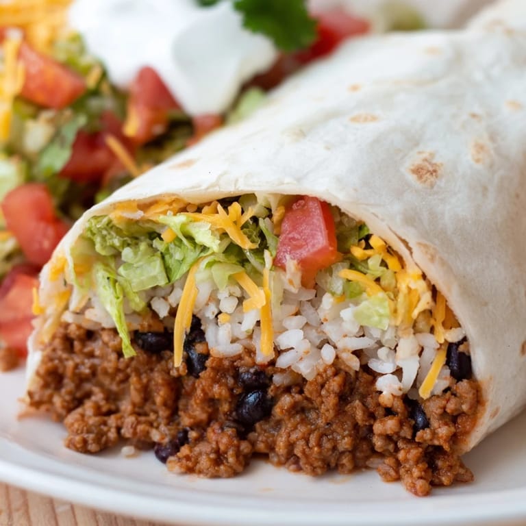 Homemade Beef Burrito wrapped in foil, ready to eat with a side of salsa and creamy guacamole.
