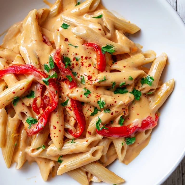 Serving suggestion for Creamy Cajun pasta, a comforting vegetarian main dish ready to enjoy with extra grated Parmesan and a glass of wine.