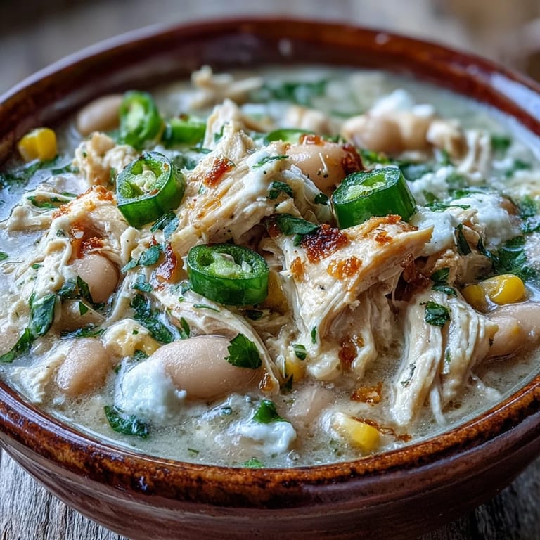 A comforting bowl of White Chicken Chili garnished with fresh green onions and lime wedges, ready to serve for dinner.