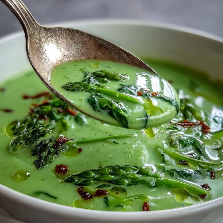 Creamy Big Green Immunity-Boosting Vegetable Soup with a swirl of olive oil, served hot with crusty whole grain bread for dipping.