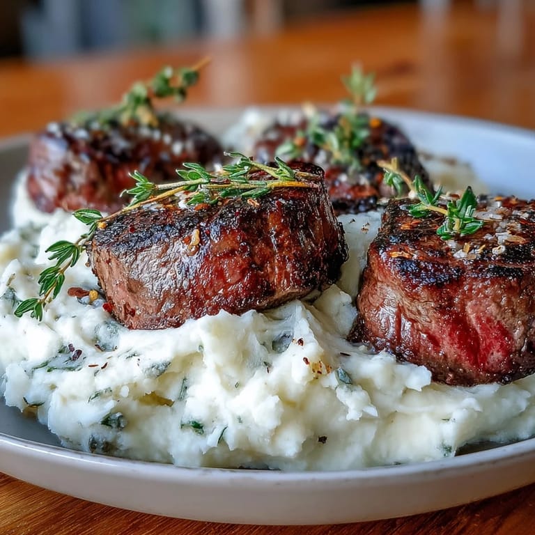 Restaurant-quality Venison Steaks with Caraway Crushed Swede with a dollop of buttery mash and a sprinkle of caraway seeds.
