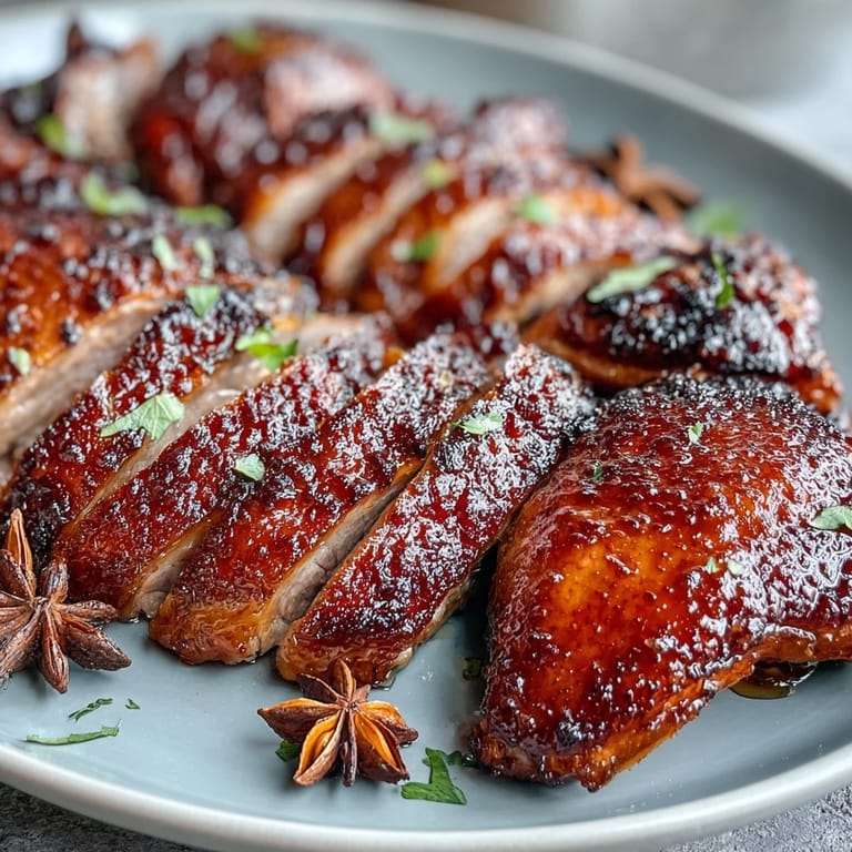 Aromatic Five-Spice Roast Ducks glazed with honey and soy, freshly pulled from the oven with steam rising from the tender meat.