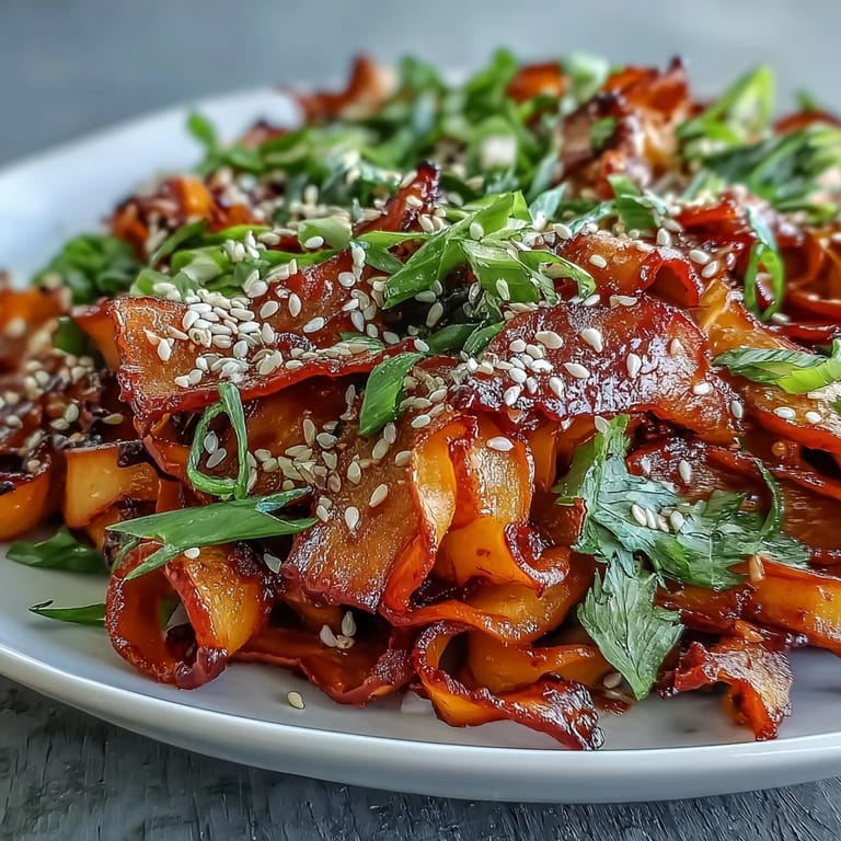 Steaming bowls of Gochujang Swede Noodles topped with crunchy bean sprouts and green onions.