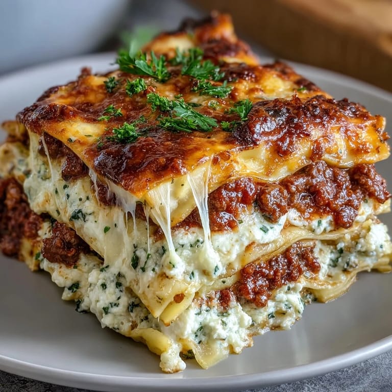 This baked World's Best Lasagna features golden Parmesan crust and a rich, saucy interior, served hot with fresh basil garnish.
