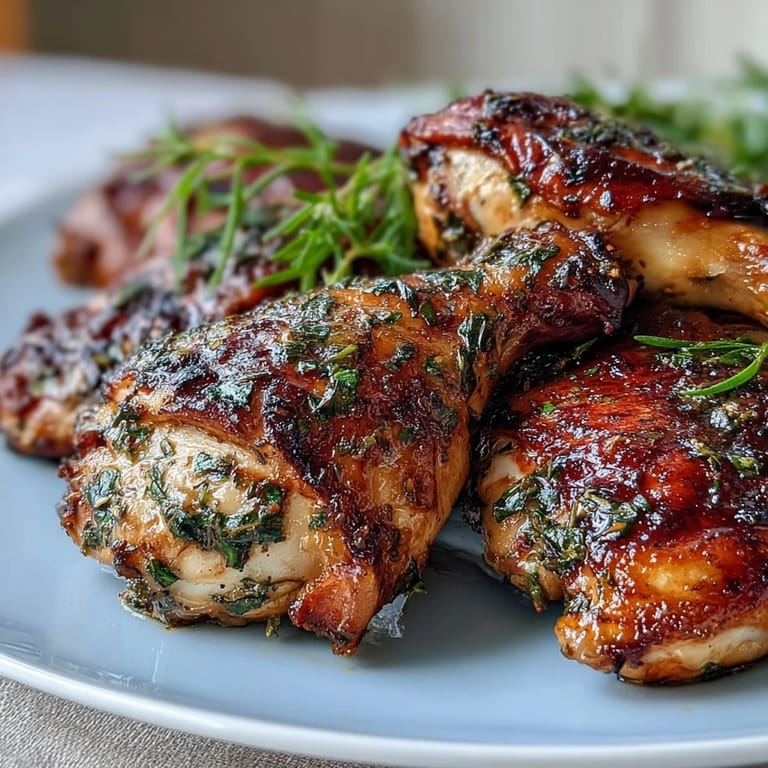 An aromatic roasted chicken dish with baby potatoes, garnished with fresh parsley, offering a bright and savory European-inspired meal.
