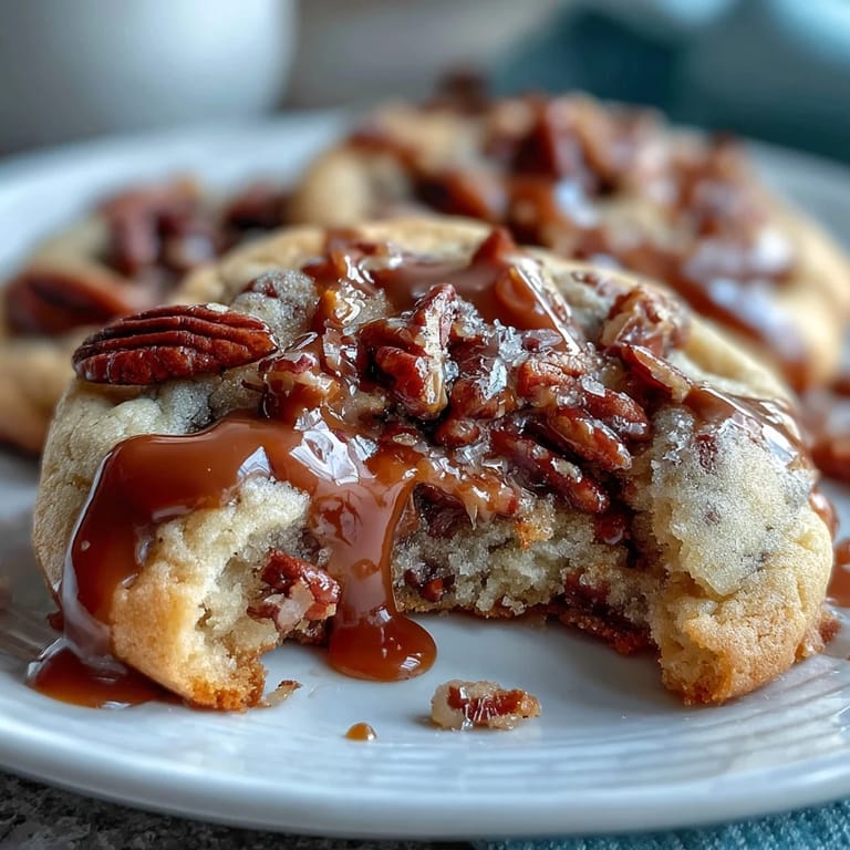 INDULGENT BUTTER PECAN COOKIES WITH CARAMEL SWIRL: Soft, chewy treats featuring buttery dough, crunchy pecans, and a luscious caramel ribbon throughout.
