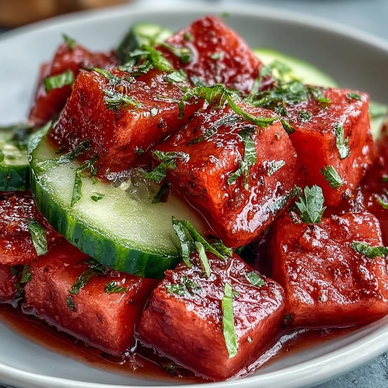 A light and refreshing Watermelon Cucumber Salad with Tajin and Lime, perfect for summer picnics or as a healthy side dish.