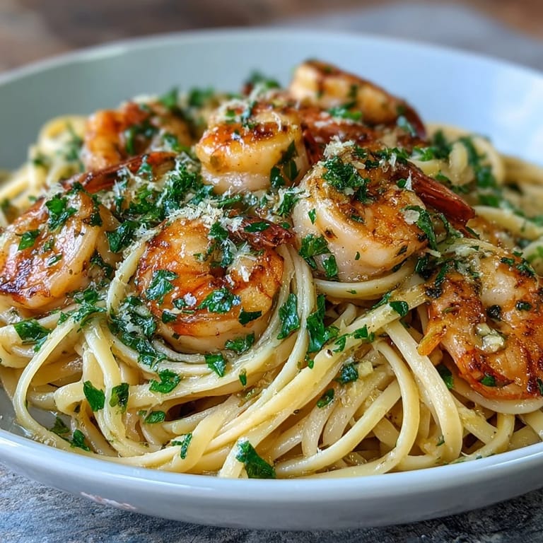 Golden linguine tossed with tender shrimp scampi in a luscious white wine sauce.