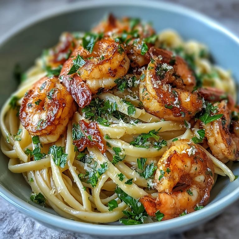 A beautiful plate of garlic shrimp scampi linguine, perfect for a weeknight dinner.
