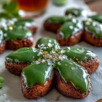 Festive St. Patrick's Day shamrock sugar cookies decorated with vibrant green royal icing and sprinkles.