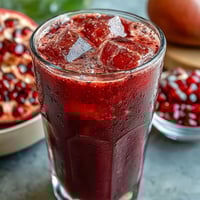 Refreshing mango dragonfruit refresher with vibrant tropical fruit, citrus notes, and ice cubes in a tall glass.
